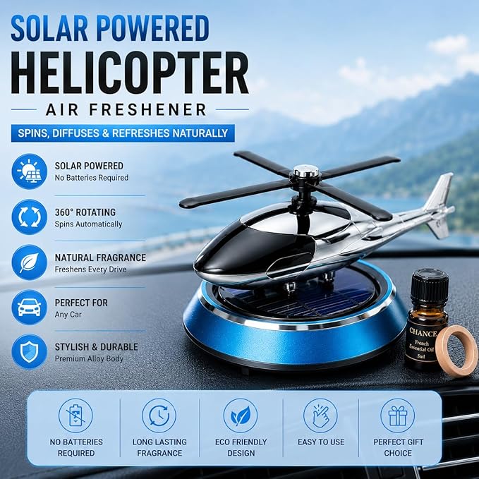 Solar-Powered Helicopter Car Dashboard Air Freshener – Rotating Blades Aromatherapy Perfume Diffuser