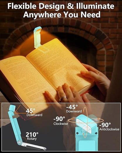 USB Rechargeable Book Light for Reading in Bed – Clip-On LED Lamp with 3 Amber Colors & 5 Brightness Dimmable, Lightweight & Long Lasting 80 Hours Battery Life