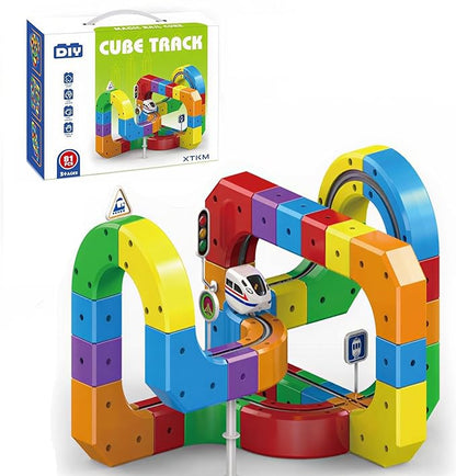 OPINA DIY Cube Track Magic Rail Train Set – 81-Piece Educational Building Track Toy for Kids
