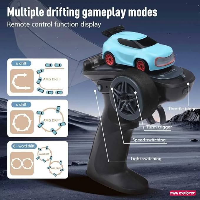 MiniExplorer Punto 1:64 RC Drift Car – Rechargeable Remote Control Car with Drift & Grip Modes