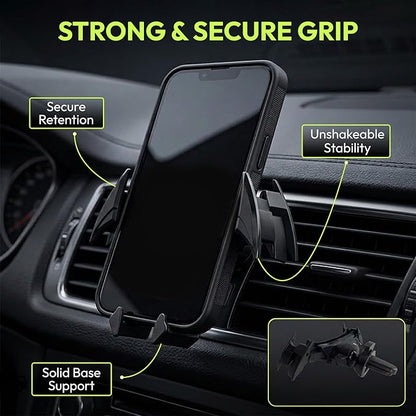 Questsole Universal Car Mobile Holder – 360° Rotating Air Vent Phone Mount with Strong Grip & Futuristic Bat-Wing Design (Jet Black)