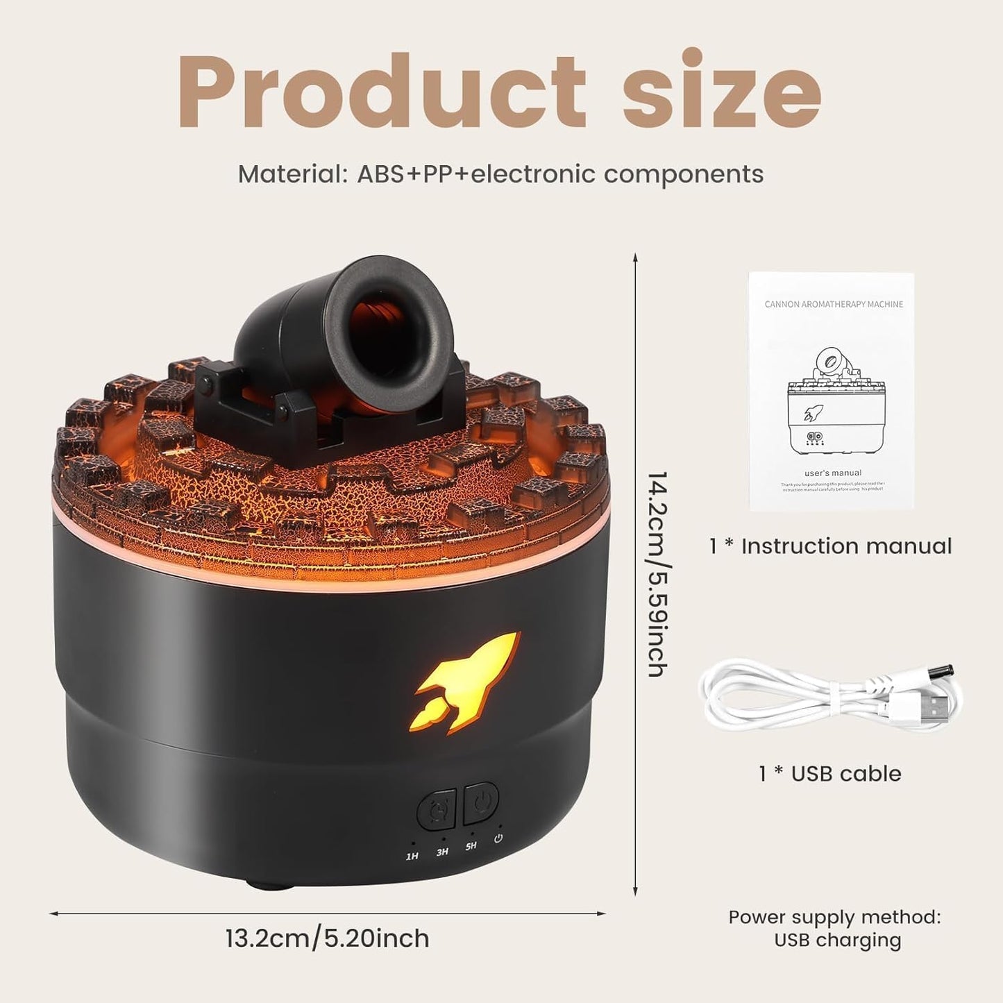 Cannon Blast Ring Humidifier & Aromatherapy Diffuser – 7-Color LED Night Light, Cool Mist Air Moisturizer with Timer Function