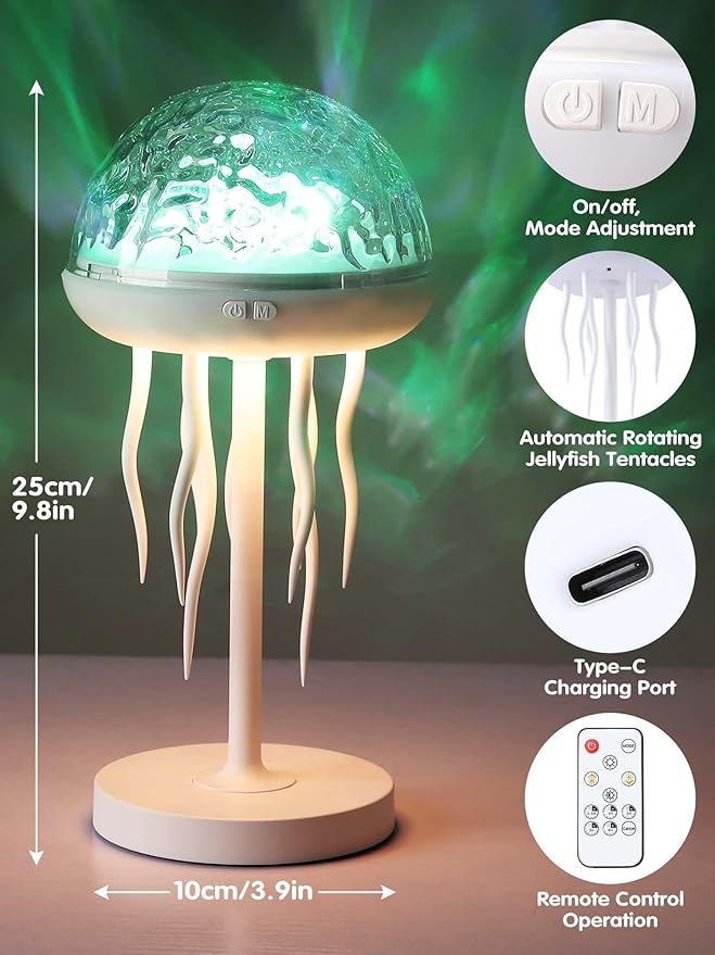 Jellyfish Projection Night Lamp – Dimmable LED Ambient Table Light with Remote Control