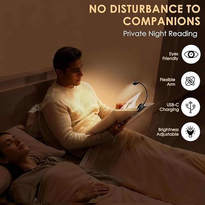 Mini Clip-On LED Reading Lamp – USB Rechargeable Folding Study Light with Special Folding Feature for Students, Clip-On Reading Light, USB Rechargeable, 3 Modes, Eye-Caring Night Light (Black)
