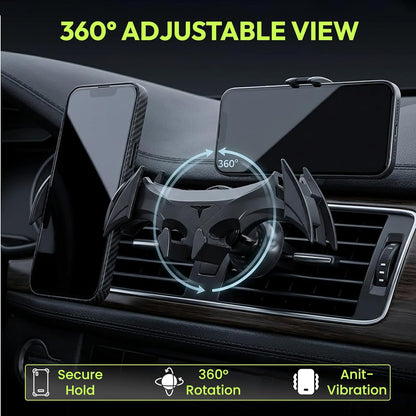 Questsole Universal Car Mobile Holder – 360° Rotating Air Vent Phone Mount with Strong Grip & Futuristic Bat-Wing Design (Jet Black)