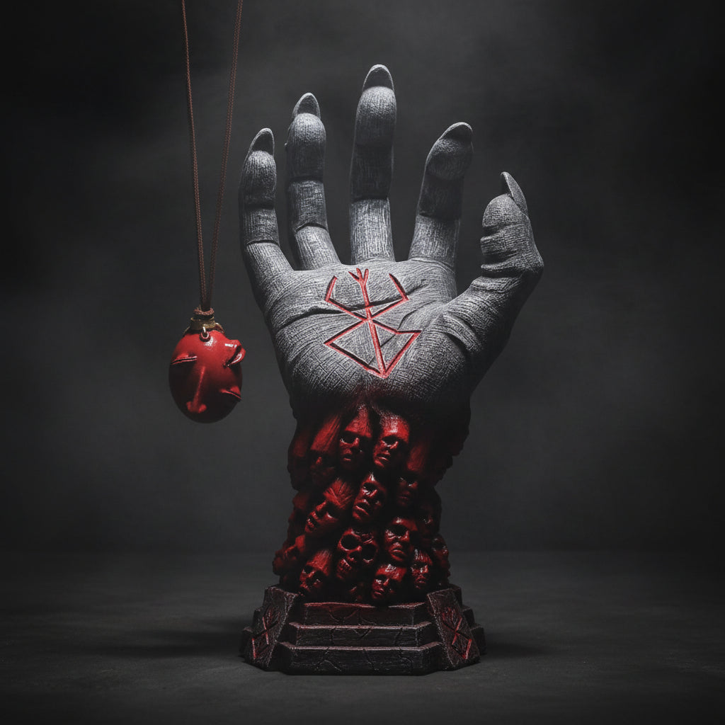 Berserk "Hand of God" Behelit Egg King Necklace Sculpture – Premium Resin Desk Decor Collectible Figure | Dark Fantasy Display Statue