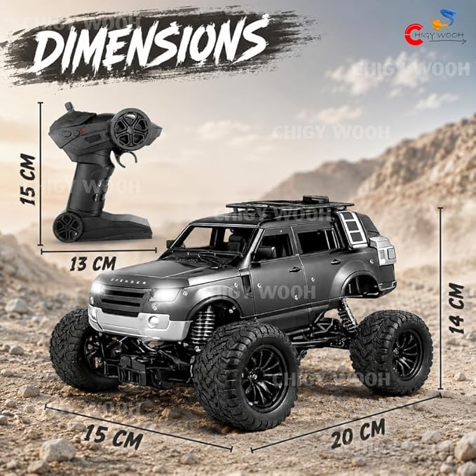1:18 RC Defender Car – Rechargeable Remote Control SUV with Mist Spray, LED Lights & Metal Body
