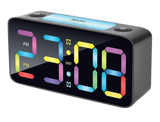 Ajanta 7-Inch RGB Digital Alarm Clock – LED Display with 15 Colors, Night Light, Dual USB Ports & Loud Alarm