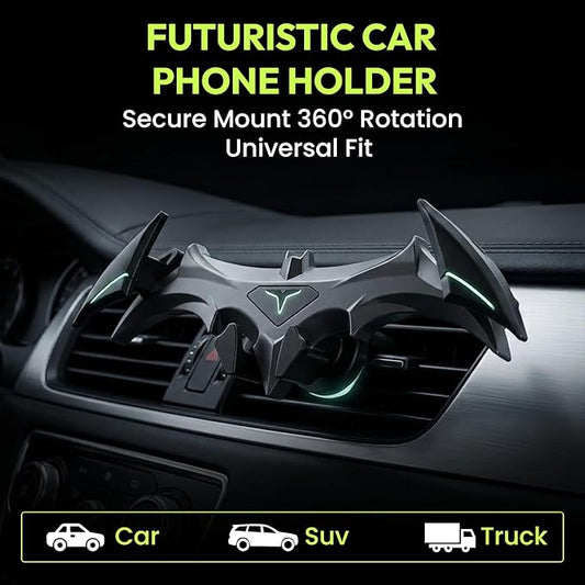 Questsole Universal Car Mobile Holder – 360° Rotating Air Vent Phone Mount with Strong Grip & Futuristic Bat-Wing Design (Jet Black)