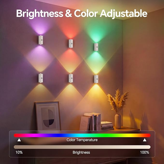 MERTTURM Motion Sensor LED Night Light (2-Pack) – Rechargeable Magnetic RGBW Wall Lamp with 10 Colors