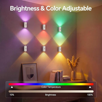 MERTTURM Motion Sensor LED Night Light (2-Pack) – Rechargeable Magnetic RGBW Wall Lamp with 10 Colors