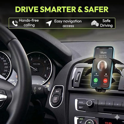 Questsole Universal Car Mobile Holder – 360° Rotating Air Vent Phone Mount with Strong Grip & Futuristic Bat-Wing Design (Jet Black)