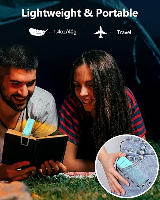 USB Rechargeable Book Light for Reading in Bed – Clip-On LED Lamp with 3 Amber Colors & 5 Brightness Dimmable, Lightweight & Long Lasting 80 Hours Battery Life
