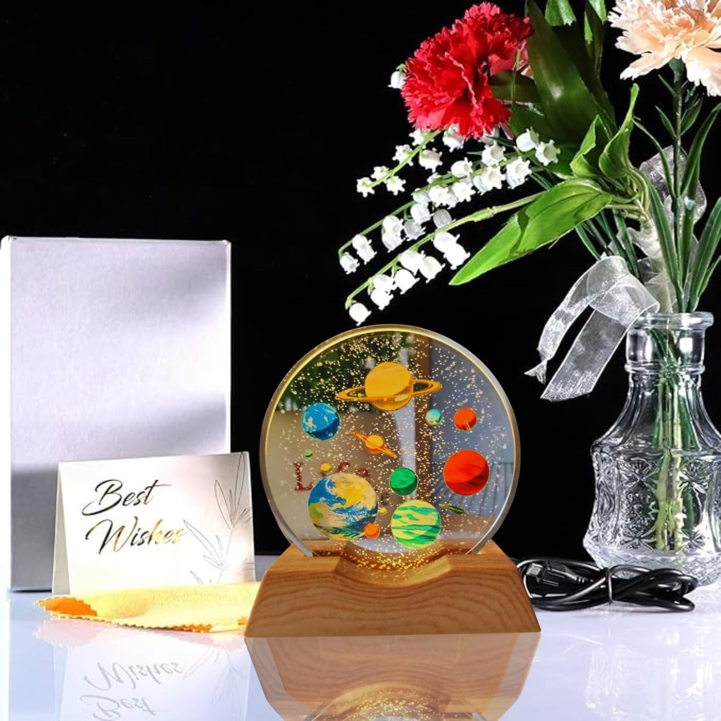 One94Store 3D Planet Acrylic LED Night Light – Warm White Decorative Table Lamp for Home & Bedroom