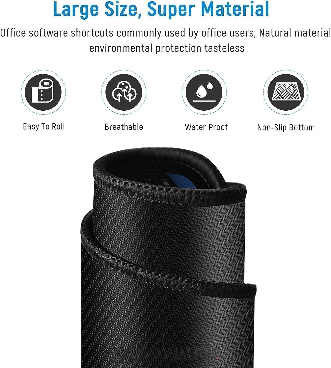 Gaming Mouse Pad Large Extended Desk Mat – Waterproof Smooth Surface | Anti-Slip Rubber Base with Stitched Edges | Black Mouse Pad for Office, Work From Home & Gaming