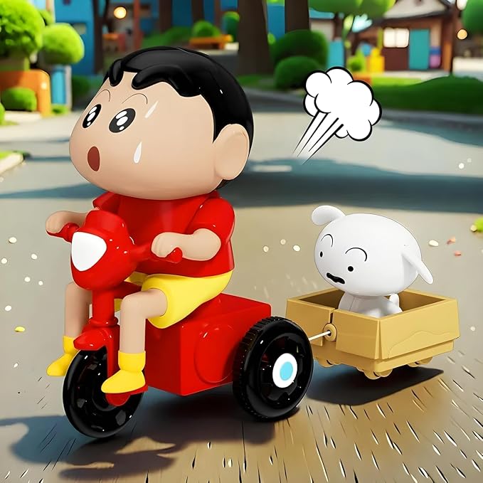Shin Chan Action Figure with Shiro & Scooter – Cute Cartoon Collectible Showpiece for Car Dashboard & Desk Decor