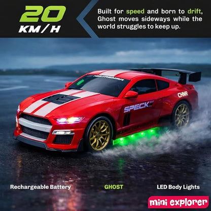 MiniExplorer Ghost RC Drift Car 1:24 Scale 4WD – 20KM/H High-Speed Remote Control Racing Car with LED Lights
