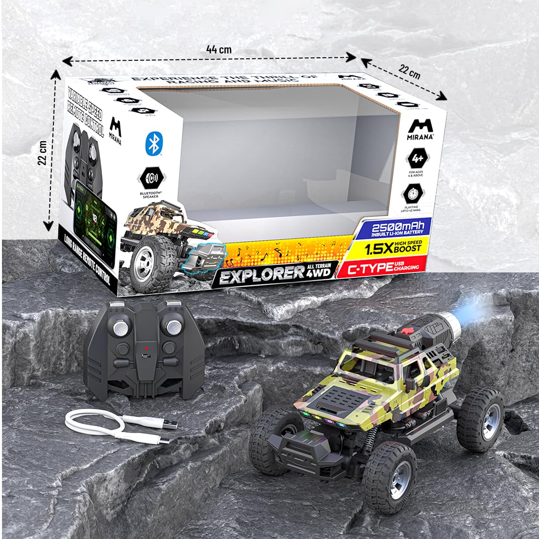Mirana Explorer 4WD RC Rock Crawler – App & Remote Control Off-Road Monster Truck (Military Camo)