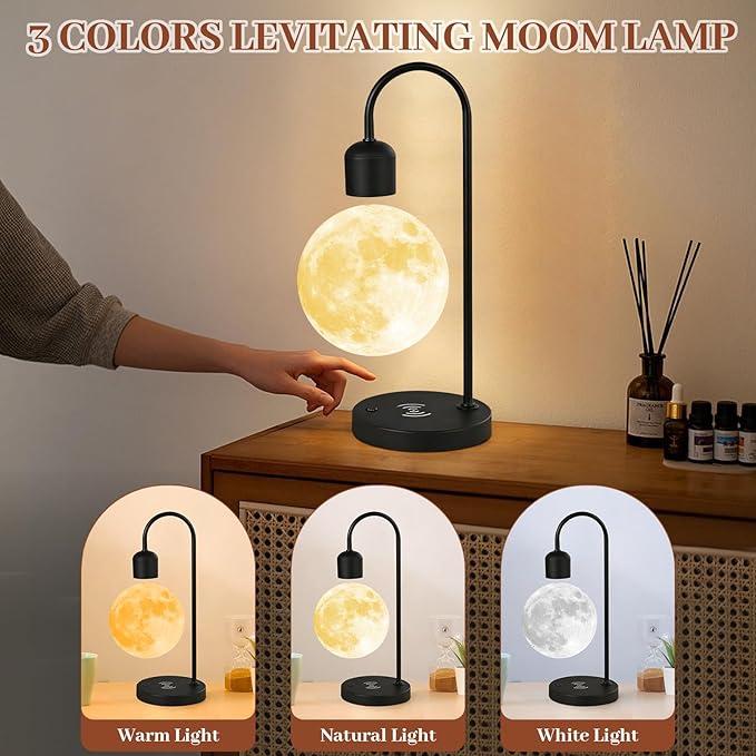 Floating Moon Lamp with Wireless Charger – Magnetic Levitating LED Night Light (3 Colors)