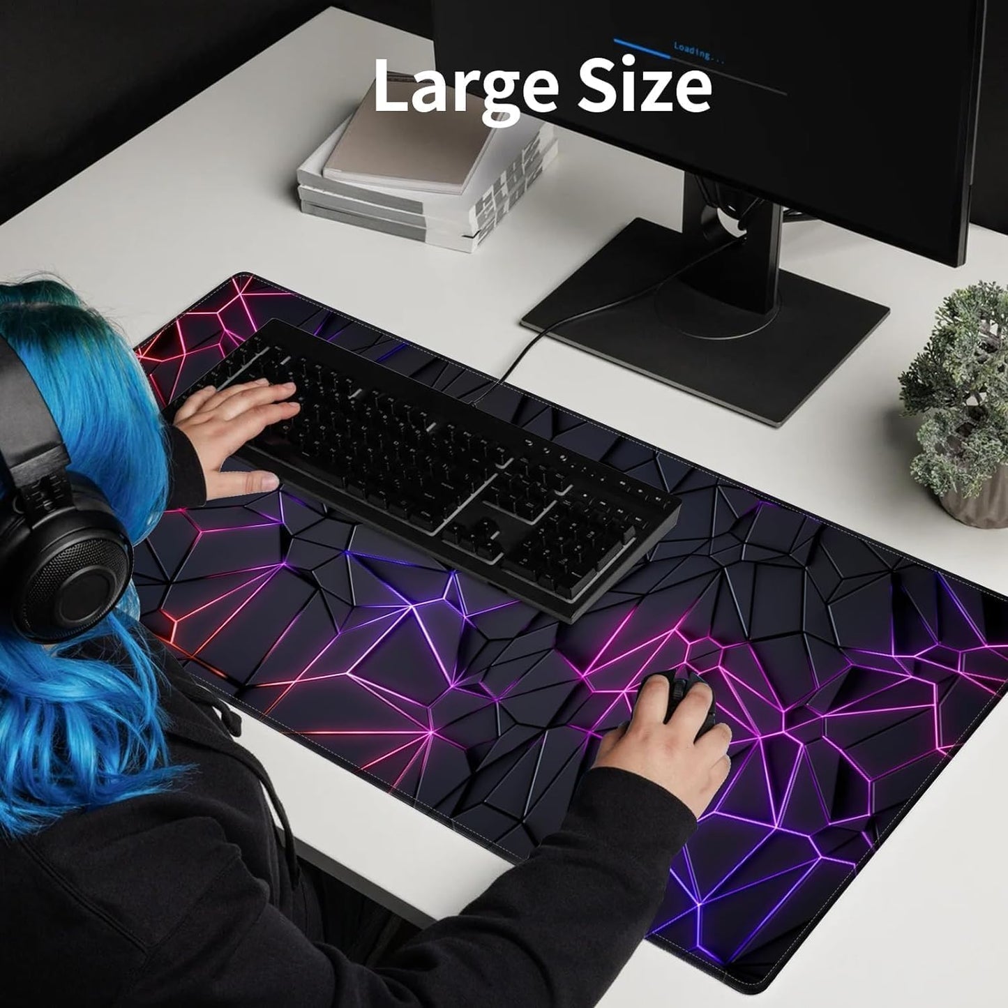 Gaming Mouse Pad Large Extended Desk Mat – Waterproof Smooth Surface | Anti-Slip Rubber Base with Stitched Edges | Black Mouse Pad for Office, Work From Home & Gaming