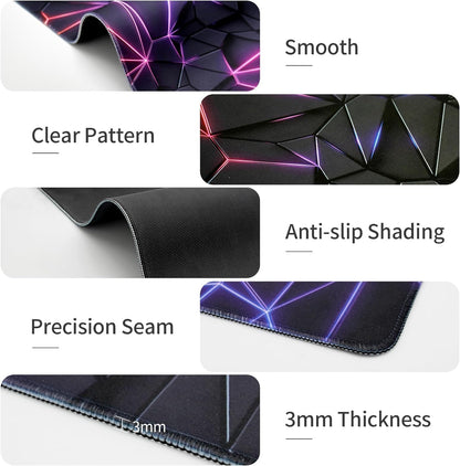 Gaming Mouse Pad Large Extended Desk Mat – Waterproof Smooth Surface | Anti-Slip Rubber Base with Stitched Edges | Black Mouse Pad for Office, Work From Home & Gaming