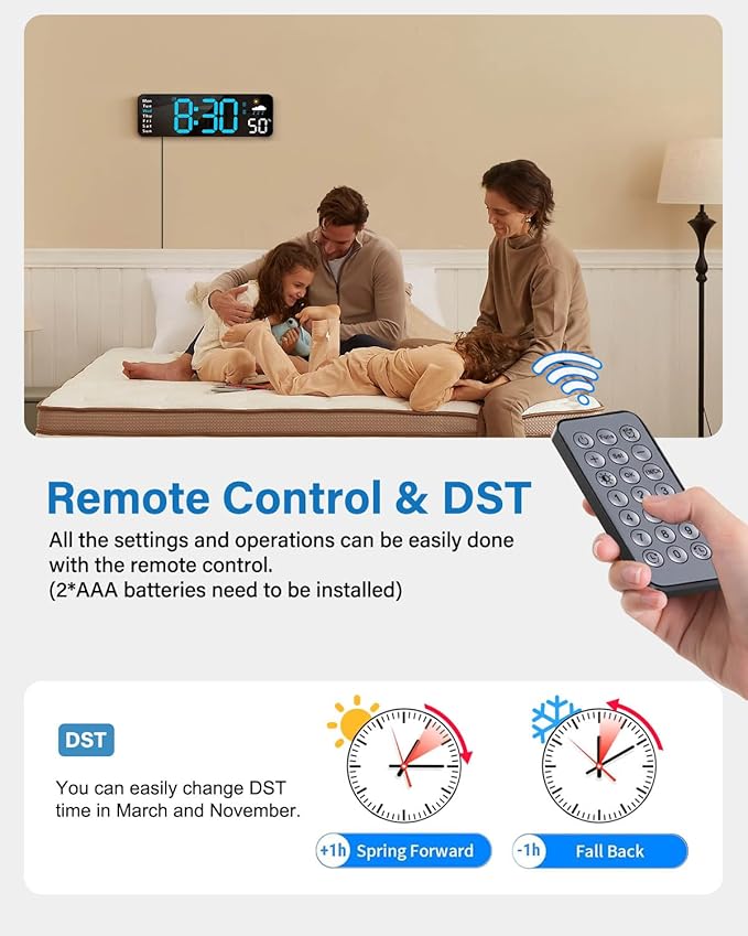 Large LED Digital Wall Clock with Remote – Alarm Clock with Date, Day, Temperature, Humidity & Countdown Timer