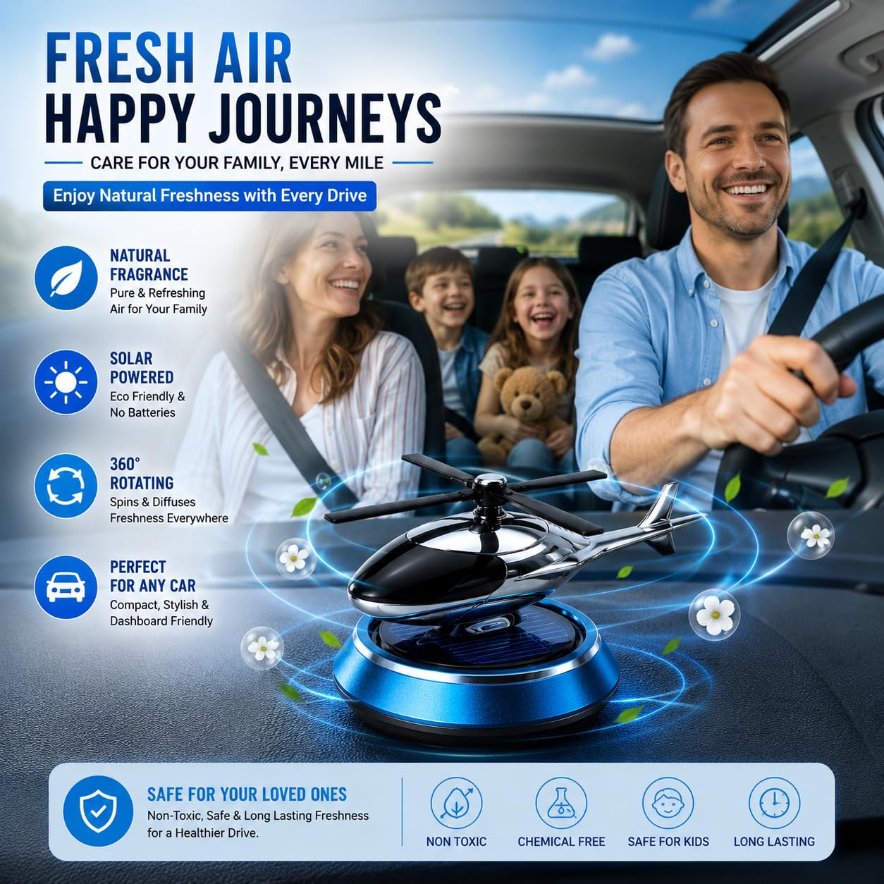 Solar-Powered Helicopter Car Dashboard Air Freshener – Rotating Blades Aromatherapy Perfume Diffuser