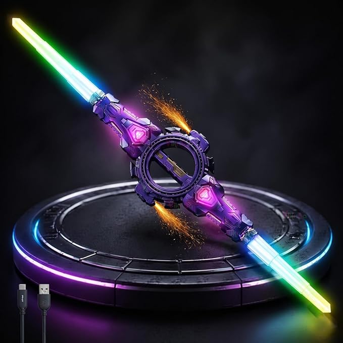 Retractable Spark Sword – Double-Edged LED Light Sword with FX Sound & Telescopic Design