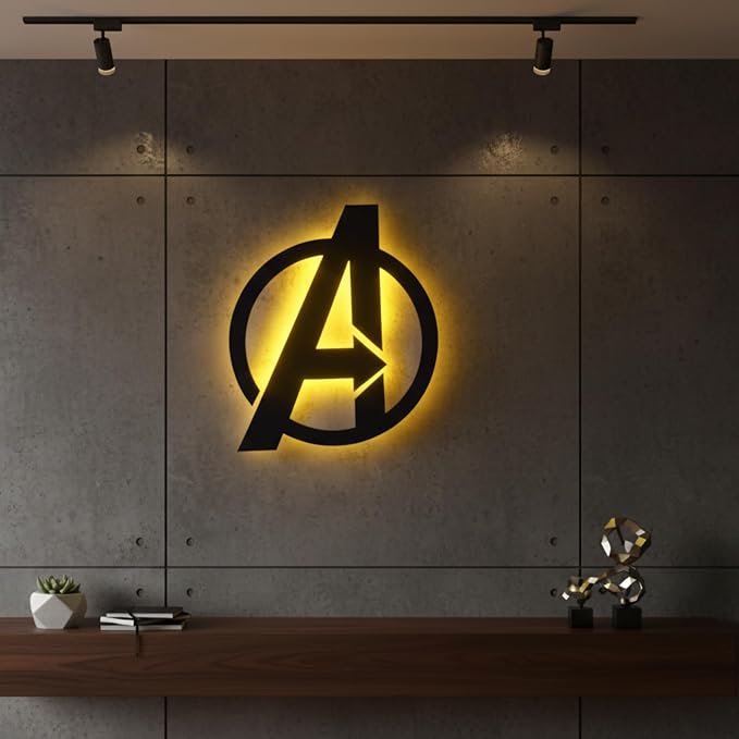 Decor NITI Superhero Backlit Logo Wall Art with RGB LED Lights & Remote – Black Matte Gaming Room Wall Decor
