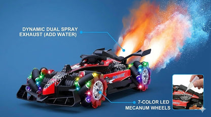 1:12 Double Formula RC Racing Car – Mecanum Wheel Drift Car with Spray Effects, Lights & Music