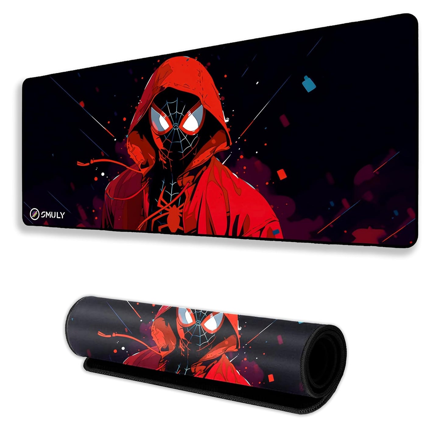 Red Hoodie Spider Gaming Mouse Pad – 58.5 × 28cm Large Desk Mat | 2mm Thick Non-Slip Rubber Base, Stitched Edges & Smooth Washable Surface