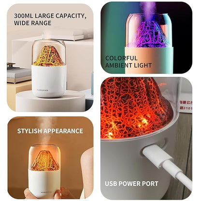 Volcano Flame Humidifier with LED Light – 3D Lava Mist Aroma Diffuser & Portable Air Humidifier (Multicolor)