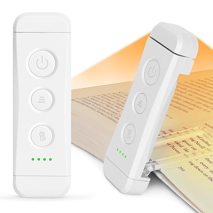 USB Rechargeable Book Light – Clip-On LED Reading Light for Bed with 3 Amber Colors & 5 Brightness Dimmable, Compact & Long Lasting, Perfect For Book Lovers