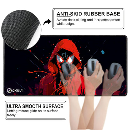 Red Hoodie Spider Gaming Mouse Pad – 58.5 × 28cm Large Desk Mat | 2mm Thick Non-Slip Rubber Base, Stitched Edges & Smooth Washable Surface