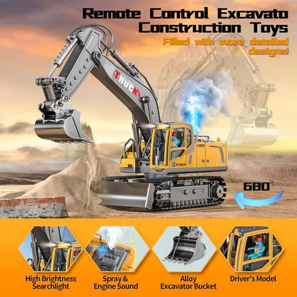 RC Metal Excavator 13-Channel – Alloy Construction Vehicle with 680° Rotation