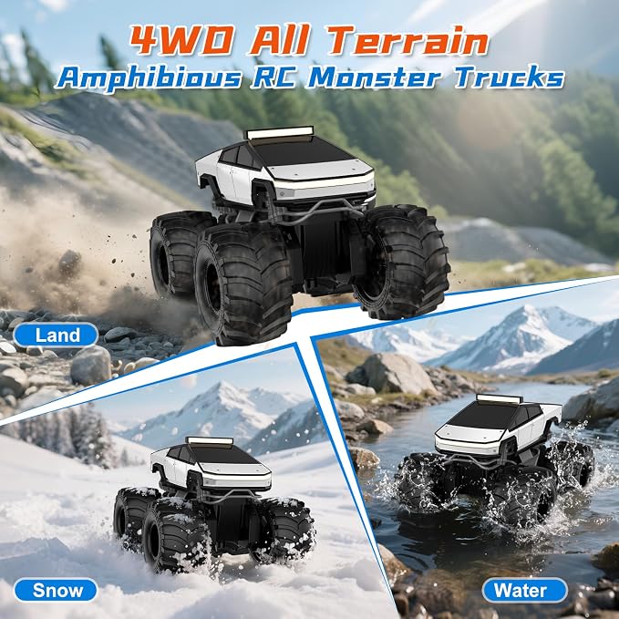 Dafotil 1:18 Cyber Truck RC Car – 2.4GHz 4WD Waterproof Amphibious All-Terrain Monster Truck