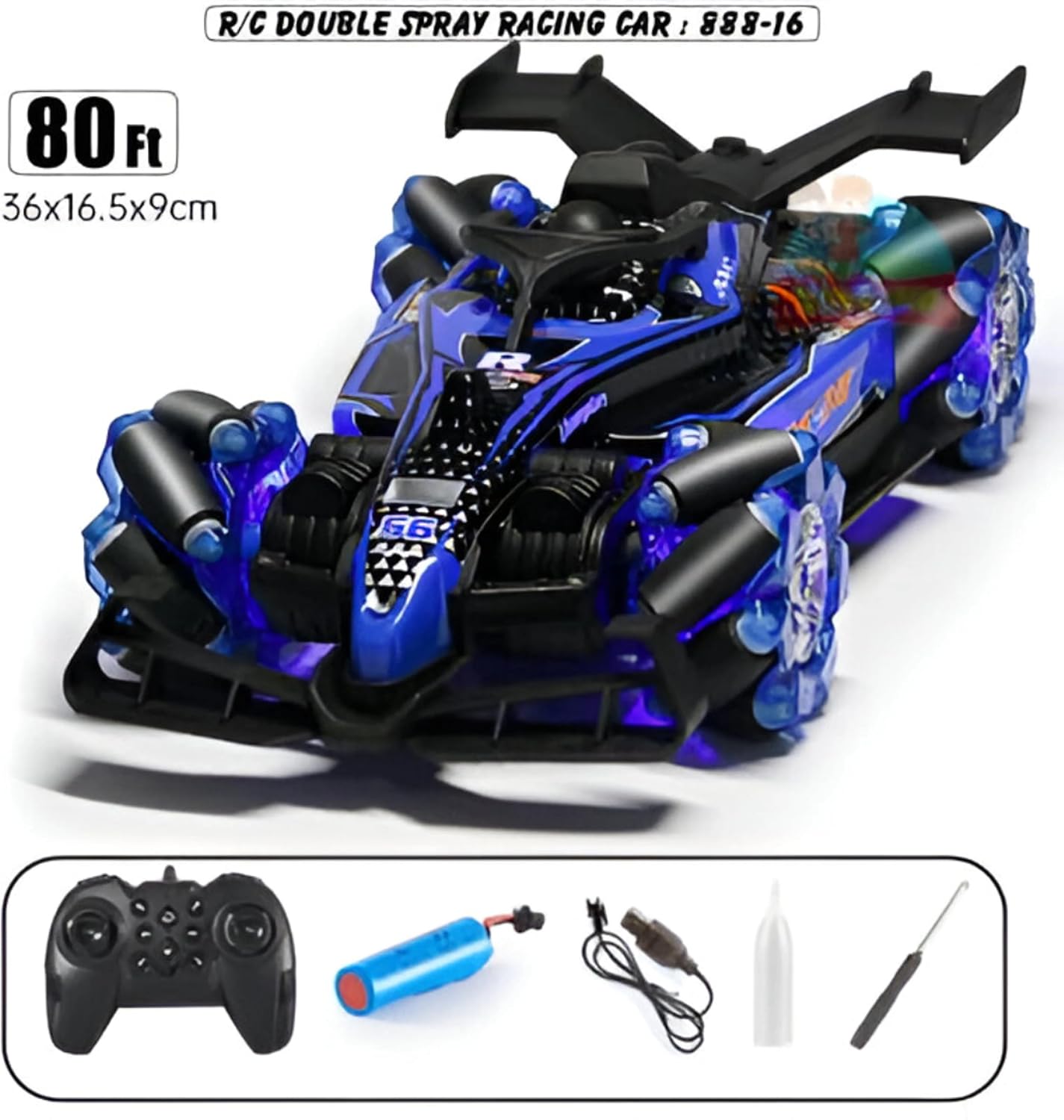 1:12 Double Formula RC Racing Car – Mecanum Wheel Drift Car with Spray Effects, Lights & Music