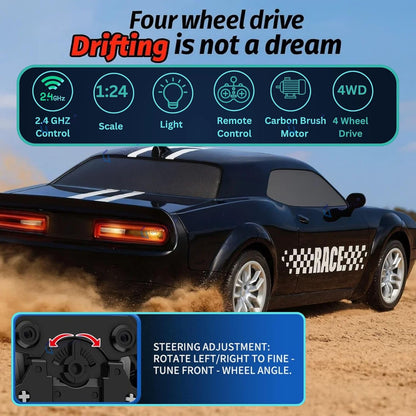 GRAPHENE 1:24 RC Drift Car – 4WD 20 km/h Remote Control Racing Car with LED Lights