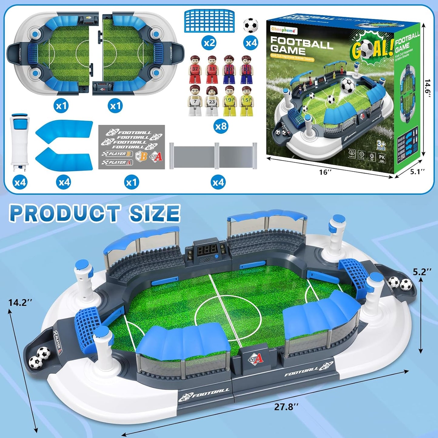 Choopheme Foosball Table Toy for Kids – Mini Indoor Football Game Table with Players
