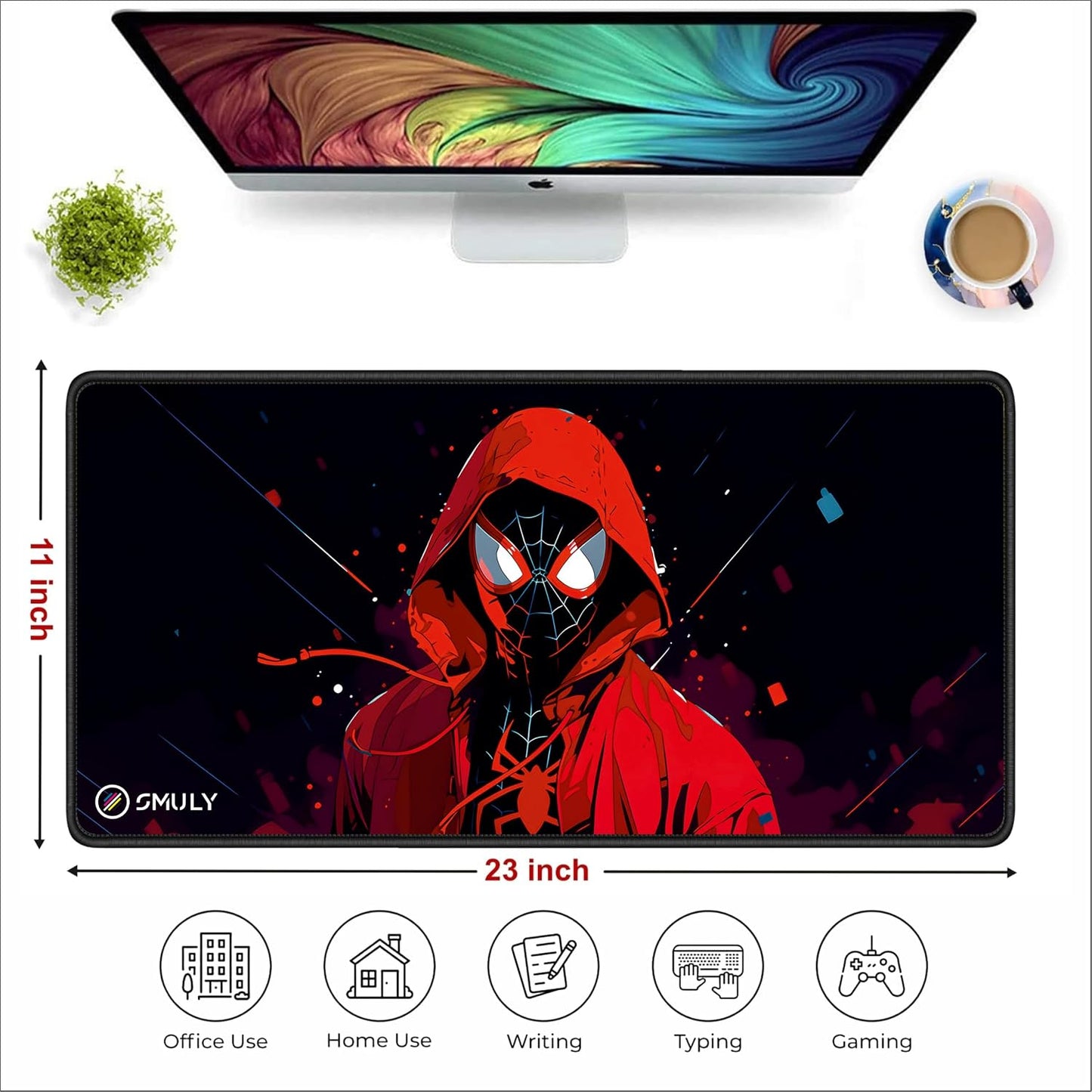 Red Hoodie Spider Gaming Mouse Pad – 58.5 × 28cm Large Desk Mat | 2mm Thick Non-Slip Rubber Base, Stitched Edges & Smooth Washable Surface