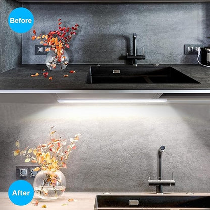 Kikvi 4-Pack Under Cabinet LED Lights – 3 Color Modes, 10-Level Brightness, 7W USB Plug Batten Lights