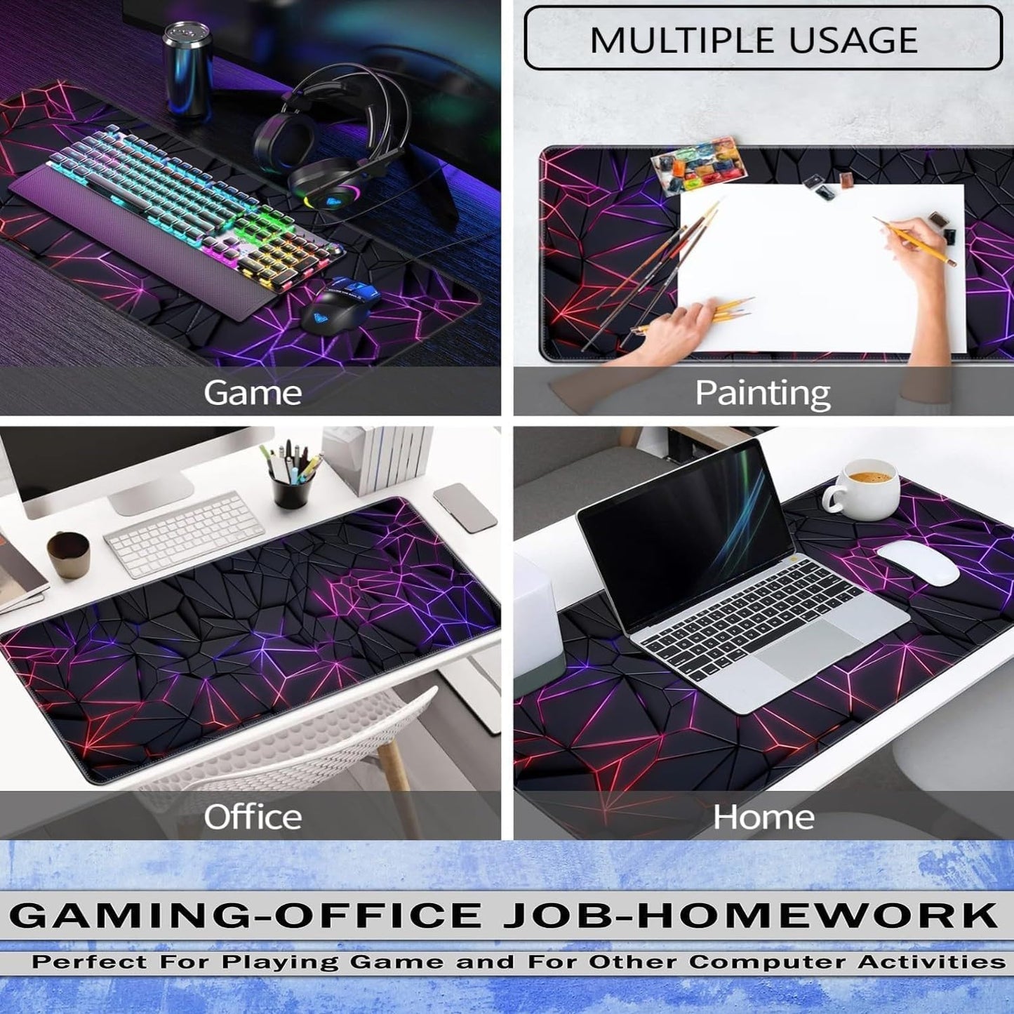 Gaming Mouse Pad Large Extended Desk Mat – Waterproof Smooth Surface | Anti-Slip Rubber Base with Stitched Edges | Black Mouse Pad for Office, Work From Home & Gaming