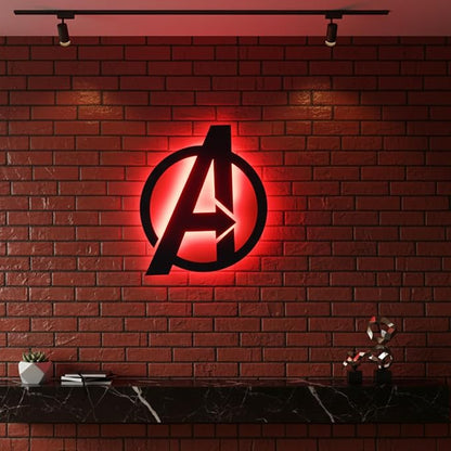 Decor NITI Superhero Backlit Logo Wall Art with RGB LED Lights & Remote – Black Matte Gaming Room Wall Decor