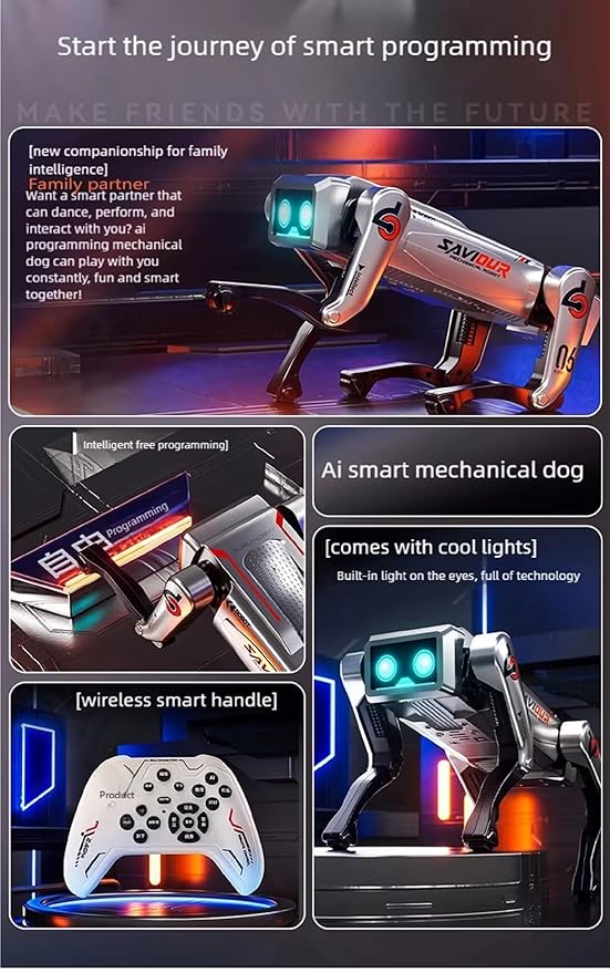 KTRS Enterprise Intelligent RC Robot Dog – AI Programmable Robot Pet with LED Eyes, Dancing, Kung Fu & Educational Modes