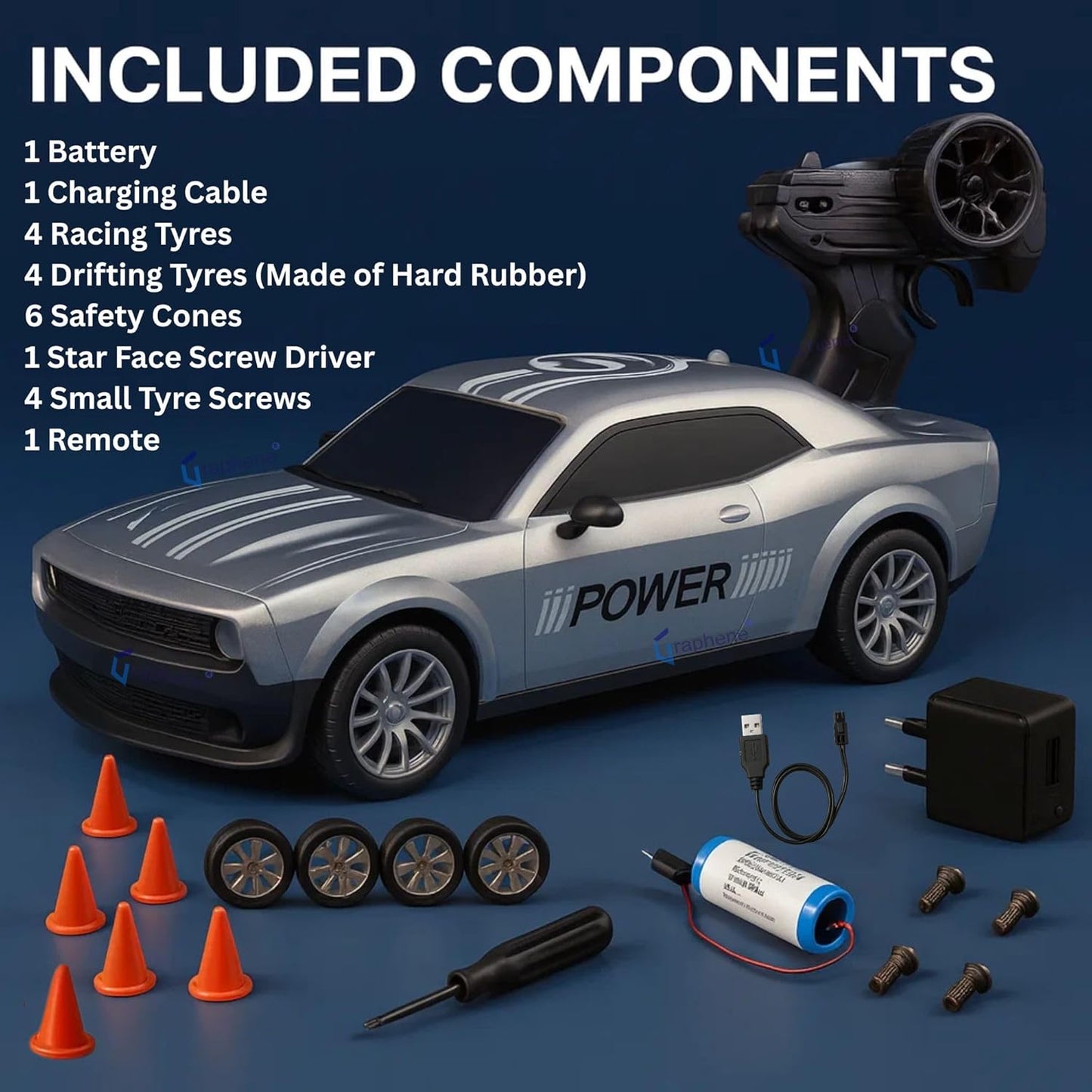 GRAPHENE 1:24 RC Drift Car – 4WD 20 km/h Remote Control Racing Car with LED Lights