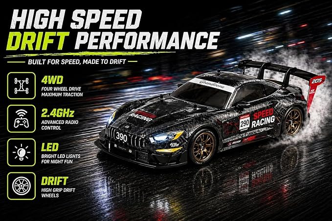 4x4 RC Drift Car – 25KM/H High-Speed Remote Control Racing Car with LED Lights & Drift Tires
