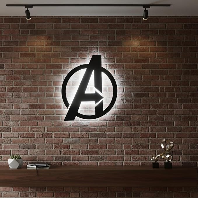 Decor NITI Superhero Backlit Logo Wall Art with RGB LED Lights & Remote – Black Matte Gaming Room Wall Decor