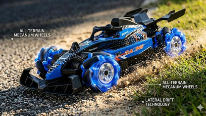1:12 Double Formula RC Racing Car – Mecanum Wheel Drift Car with Spray Effects, Lights & Music