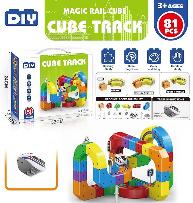 OPINA DIY Cube Track Magic Rail Train Set – 81-Piece Educational Building Track Toy for Kids