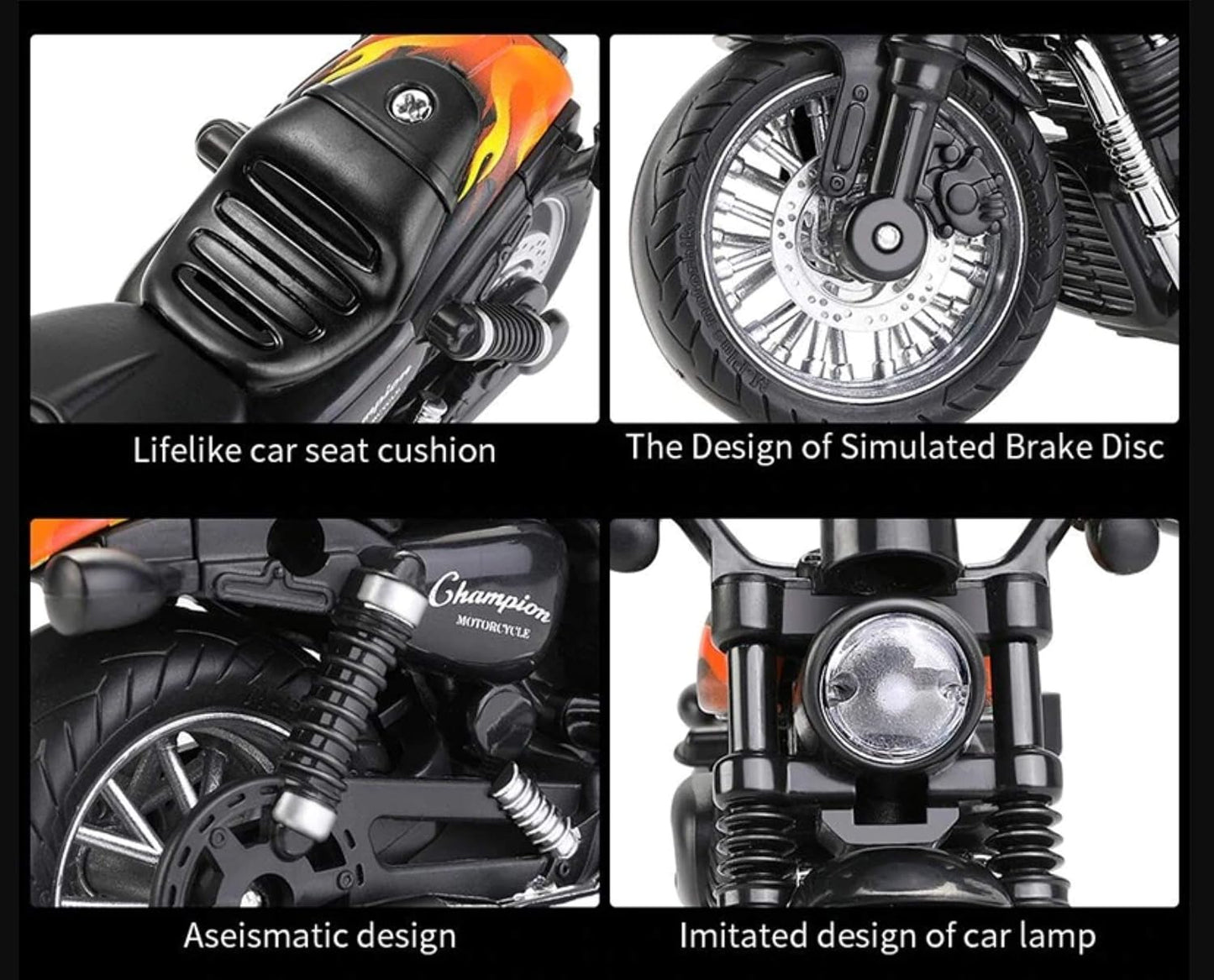 Magicwand® 1:14 Scale Die-Cast Cruiser Motorcycle – Pull Back Metal Bike with Moving Handle (Black)